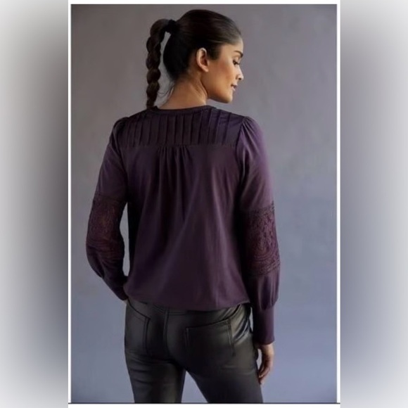 Anthropologie Tiny Purple Lace Mixed Media Long Sleeve Blouse Top Size Large - Picture 3 of 7